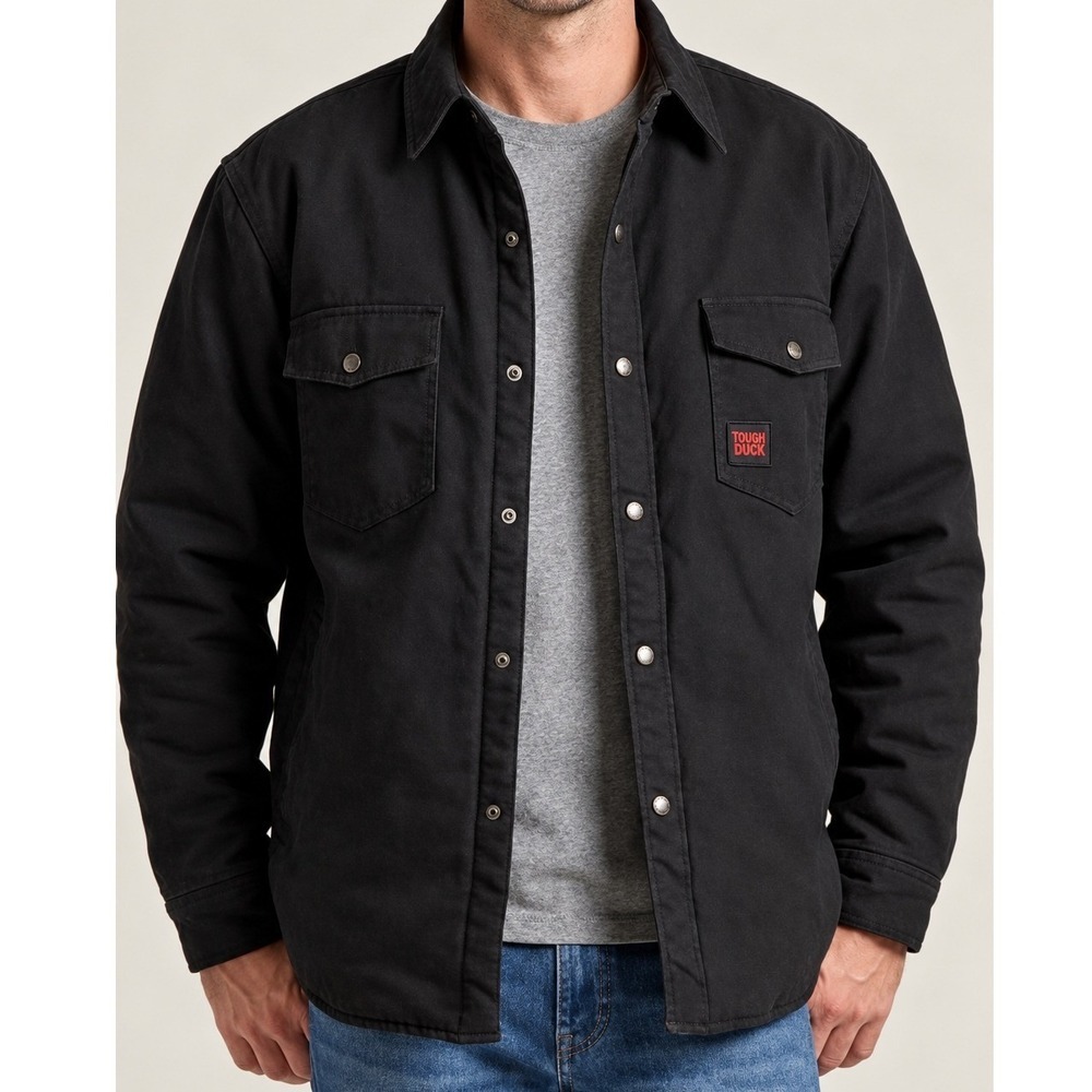 Tough Duck Black Cotton Canvas Quilted Lined Shirt Jacket Mens Medium